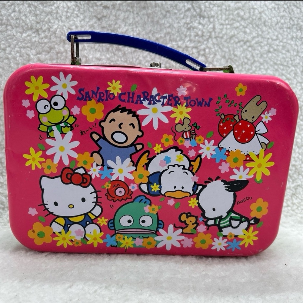 Sanrio Original lunch box metal storage box 1992 scratched dent rust 9.5" Ageru
